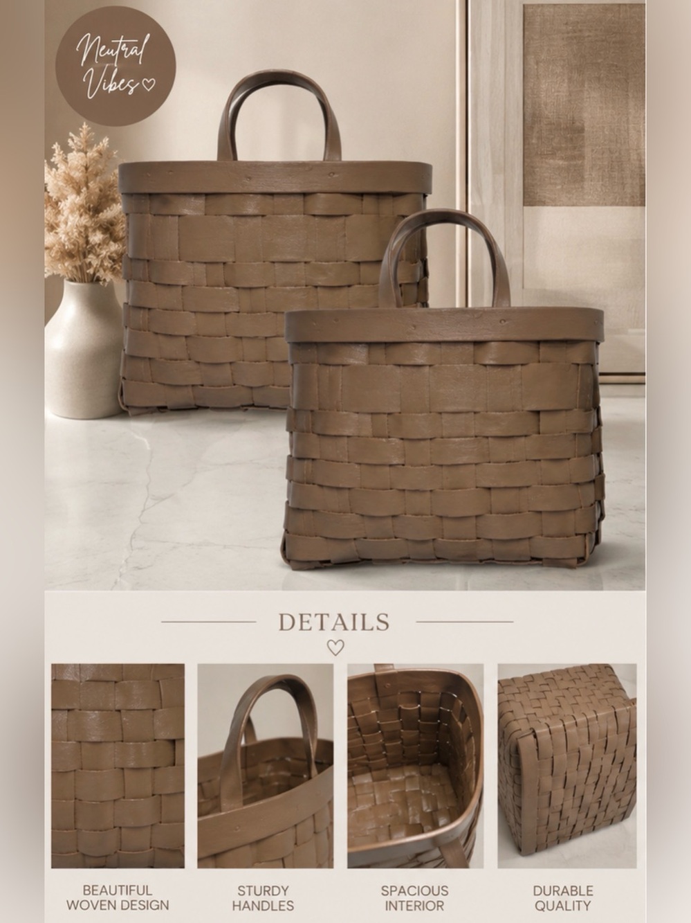 Home dNeutral Brown Woven Storage Baskets with Handles great for door decoratio
